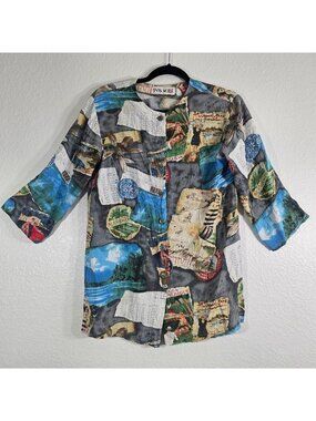 Jams World Hawaiian Shirt Women XS USA Beach Travel 3/4 Sleeve Resortwear